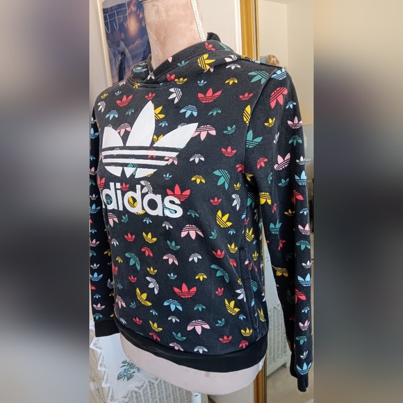 BOGO Sale 🌞 Adidas~Black Colorful Monogram Hooded Sweatshirt Unisex - Picture 10 of 16